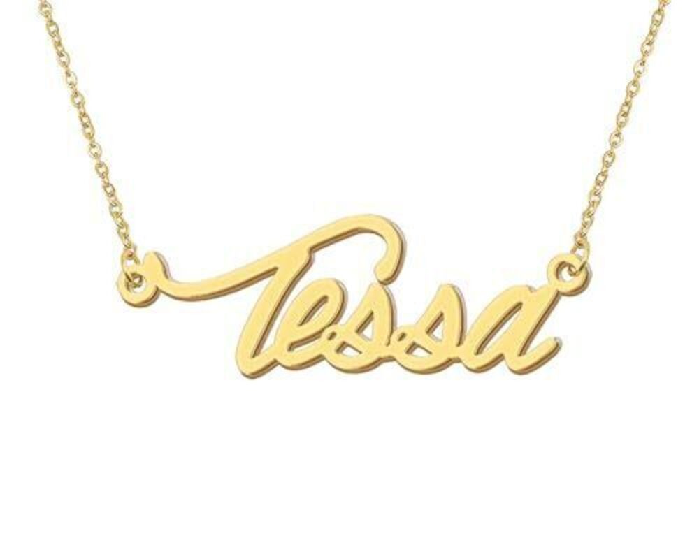 9250 Tessa Tiny Name Necklace 18k Gold Plated Stainless Steel Nameplate